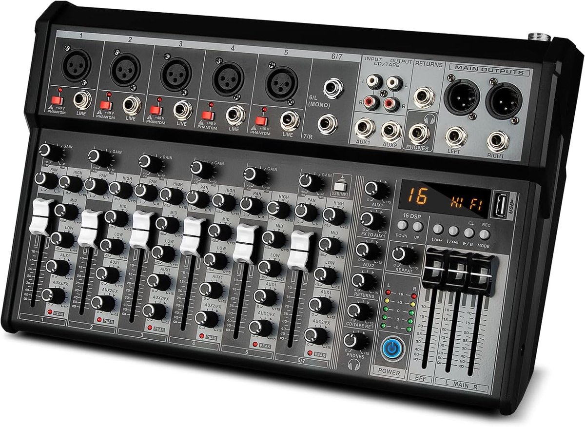 Audio Mixer - Geluidsmixer Interface - Studio Opnames - 16 Digitale Effecten - 4 Kanalen - Zwart