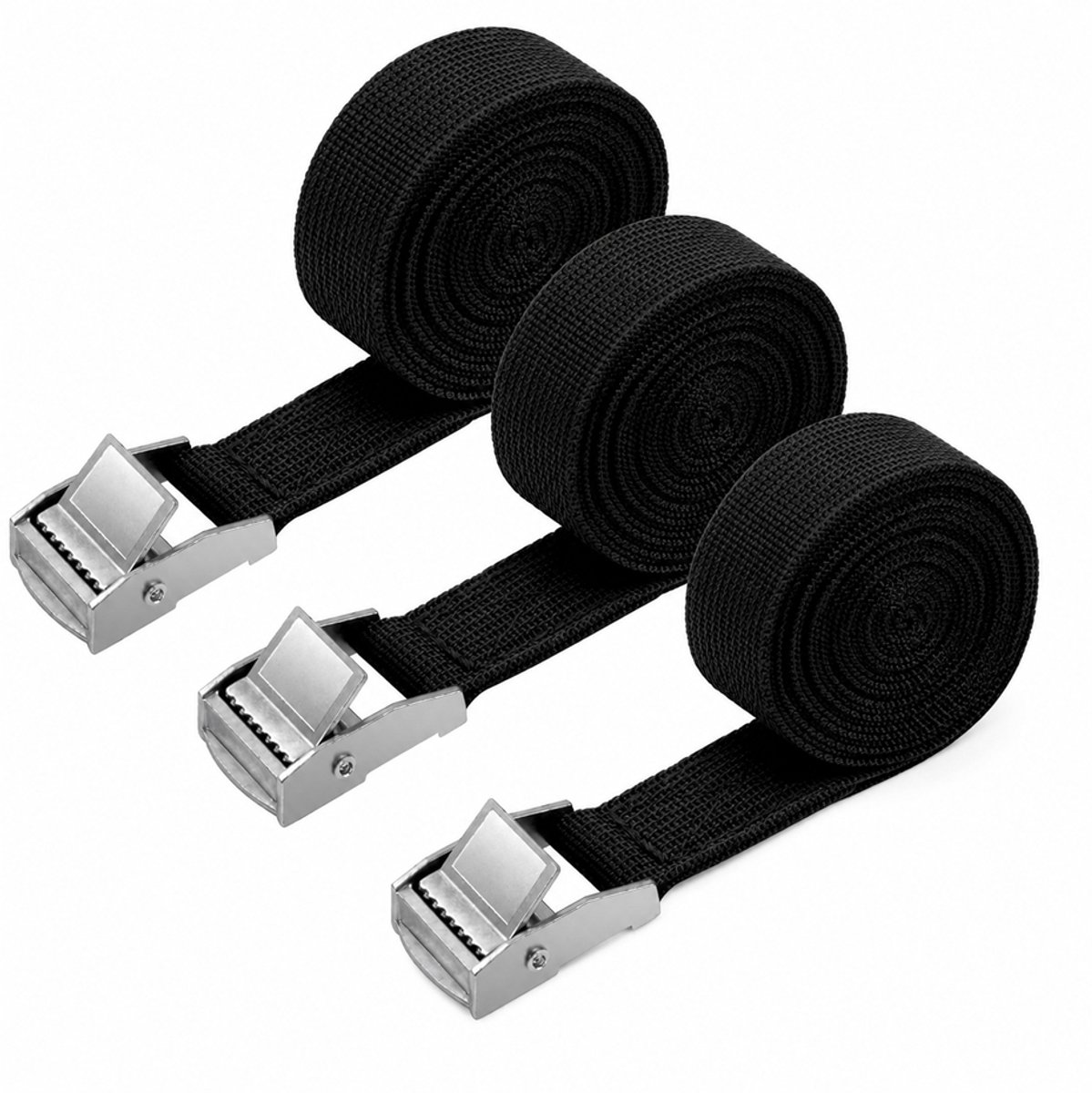 OUYLAF Spanbanden - 6 meter - 3 stuks - spanbanden zwart - sjorbanden spanbanden - bindriemen - Met clip - Zwart