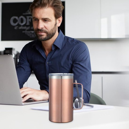 Metalen mok - Camping beker - Dranken warm houden - Dubbelwandige isolatie - 24 oz - Rozengoud — afbeelding 3