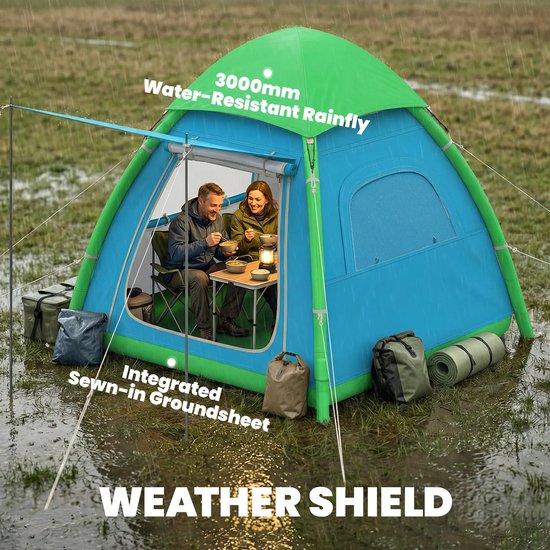 Opblaasbare tent - Opblaasbare glamping tent - Waterdicht - Tot 3 personen - Lichtblauw - Camping - Tuin - Glamping - 220L x 220B x 200H cm — afbeelding 2