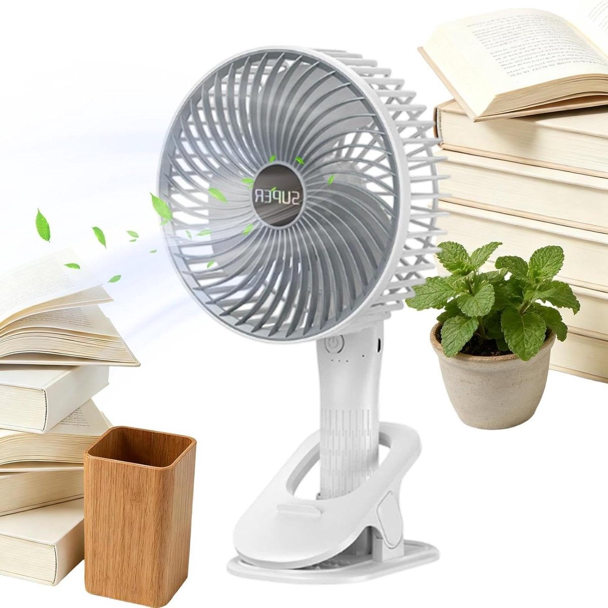 Ventilator met clip - Persoonlijke koeler - Handen vrij - Oplaadbaar via USB - 29 x 18 cm - Uniek