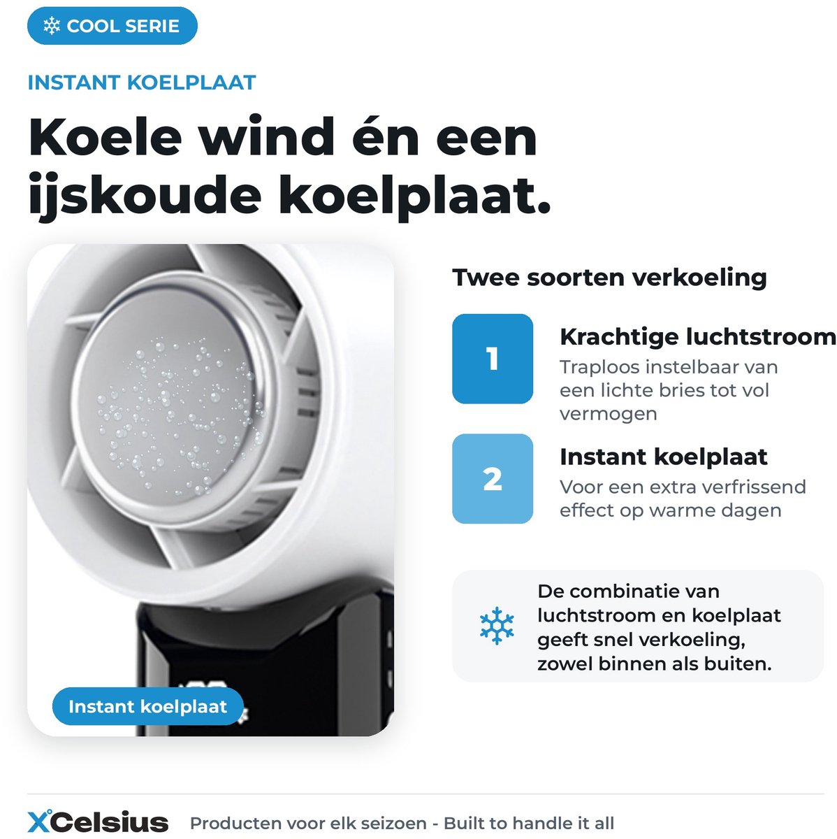 XCelsius® Handventilator - Draagbare Mini Ventilator Opvouwbaar - Oplaadbaar met USB-C - 0% tot 100% traploos instelbaar - Met Instant Koelplaat - Wit — afbeelding 5