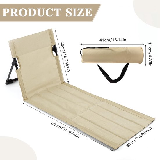 Verstelbare Strandstoel met Rugleuning, Opvouwbare Lichte Stoel voor Buiten, Perfect voor Camping en Reizen, Ideaal voor Strand en Tuin — afbeelding 5