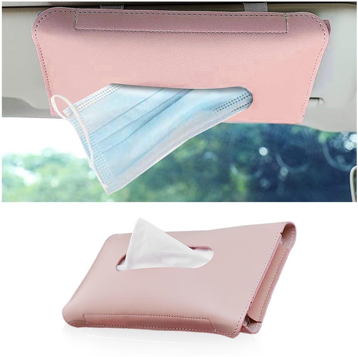 JHUBERS- Zakdoekbox - Lederen Zakdoekdispenser - Autozonneklep Houder - PU-leer - Universele Bevestiging - 23,5 cm x 13 cm - Zakdoekhouder