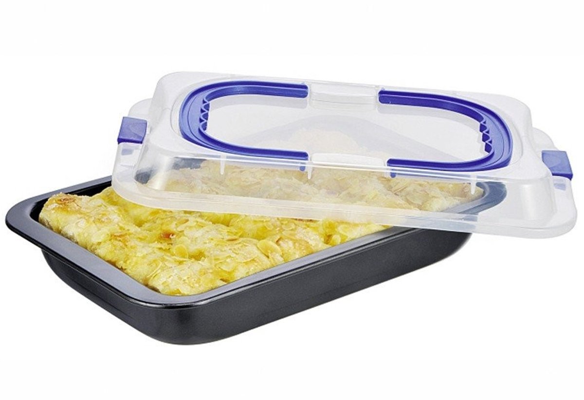 JHUBERS- Taartvorm met deksel - Anti-aanbaklaag - Ovenschaal - Metalen blikje - 36 x 23 x 4,5 cm - Vaatwasserbestendig - Bakvorm