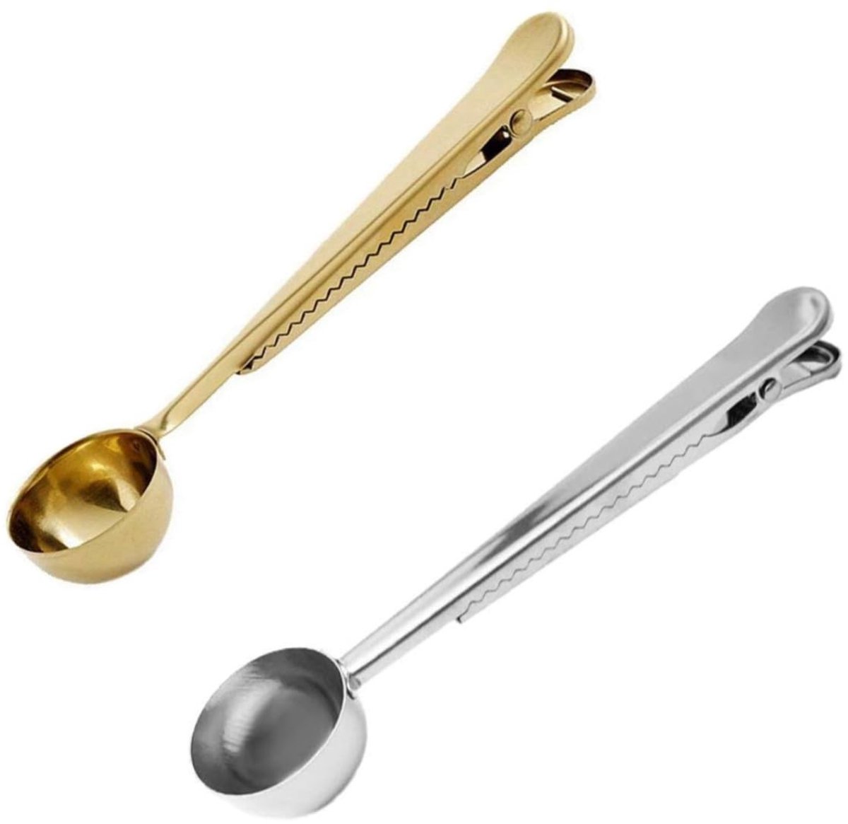 ZEYNOMAX- Koffielepel 2-delig - Maatlepel Set - Roestvrij Staal - Koffiedoseerlepel - Zakclip - Elegant Design
