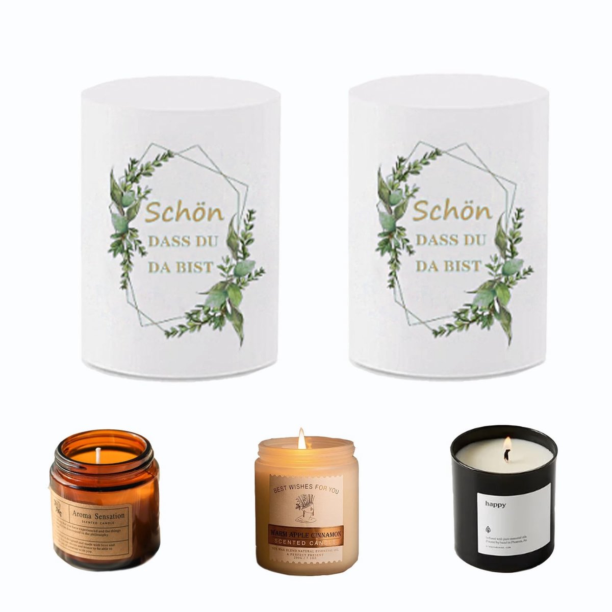 JHUBERS- Doopdecoratie Eucalyptus - Kandelaar Duurzaam - Tafeldecoratie - Windlicht - Onderhoudsarm - Hoogwaardig Materiaal