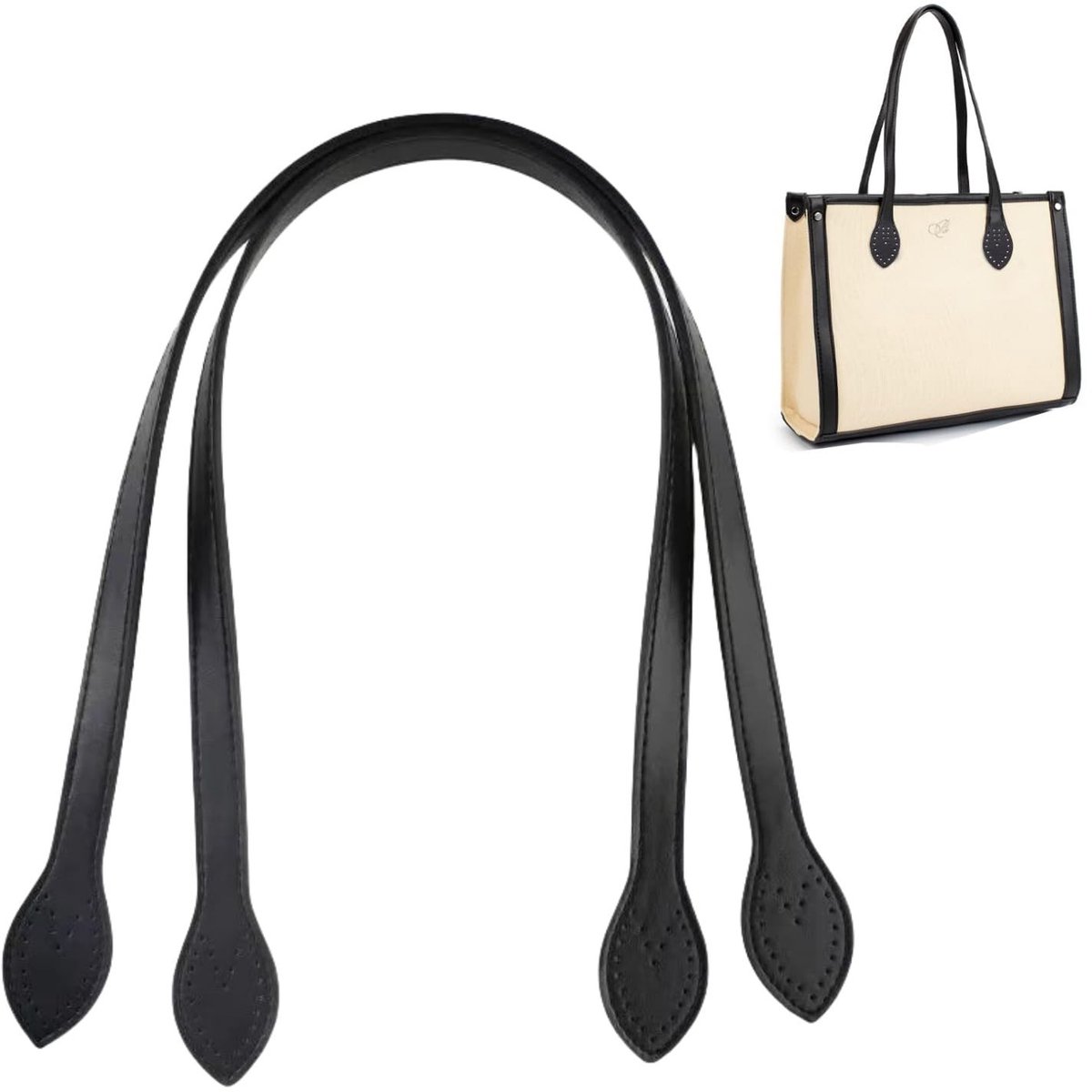 Dailygoods- Handvatten PU-leer - 2-delig - Vervangende Schouderriem - Antislip Handgrepen - Voor Handtas/Portemonnee - Zwart - Tasriem