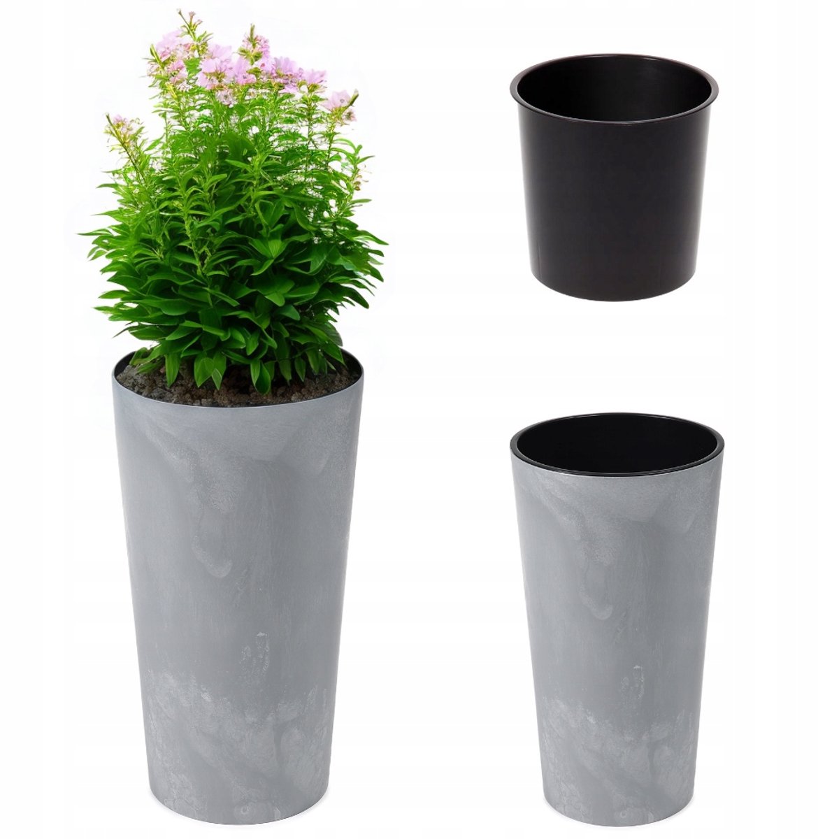 Lilia Eco Gerecyclede Beton Effect Pot 14cm Grijs + Inzet
