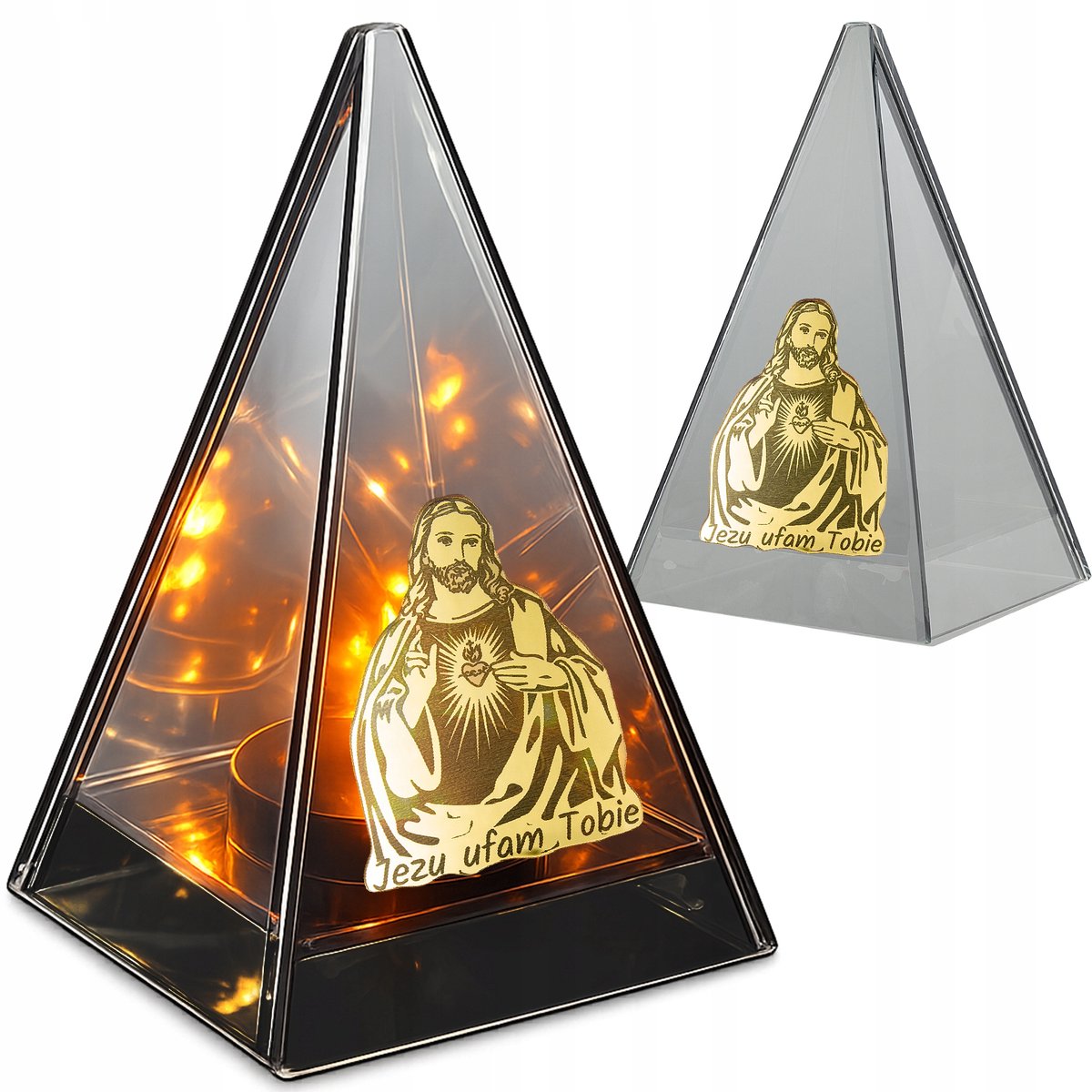 LED Graf Lantaar met Vlam Effect - Gouden Jezus Beeld