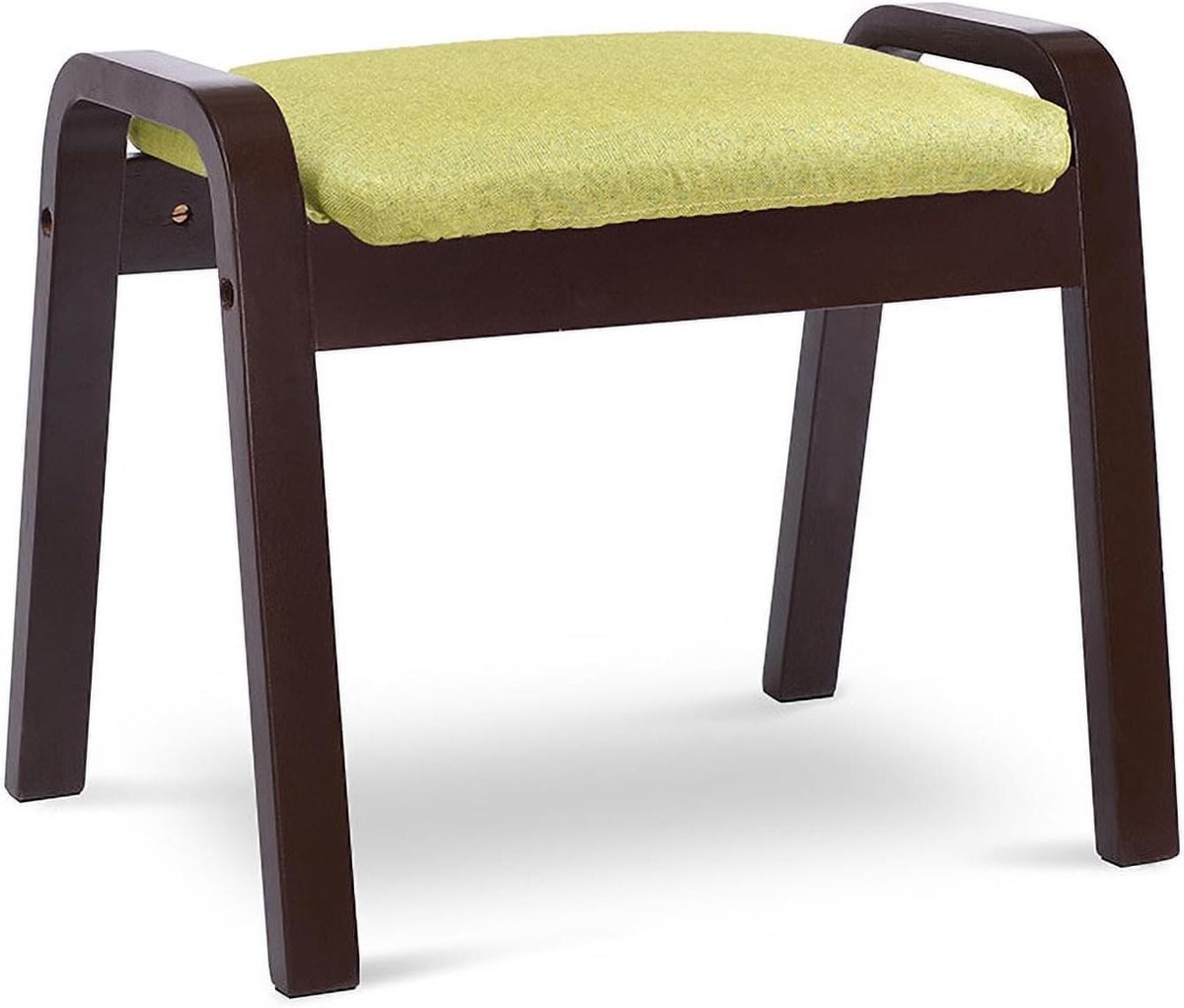Houten Voetenbankje - Lage Kruk - Schoenen Wisselen - Hoge Veerkracht Spons - 37.5x33x36 cm - Bruin