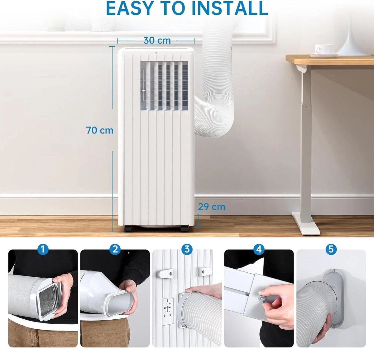 Mobiele airco 7000 BTU 3-in-1 – 36L/dag – 2 standen – 24U timer – Afstandsbediening – Ideaal voor slaapkamer, kantoor thumbnail 5