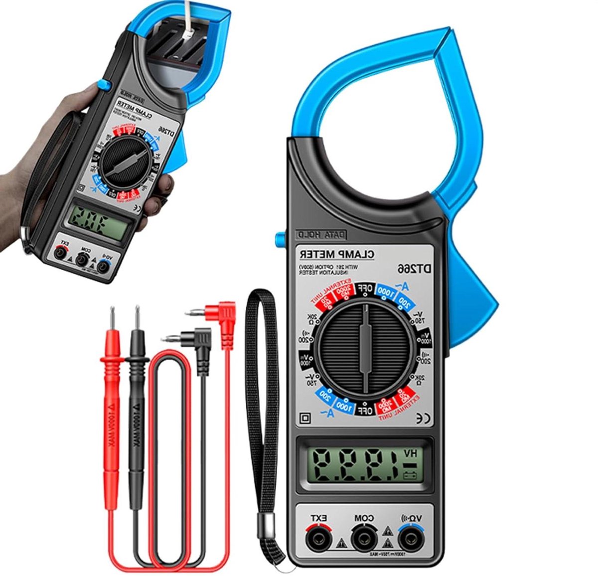 Stroomtang - Spanningstester - Elektrisch Meten - Breed Kaakontwerp - 24.6 cm - Zwart