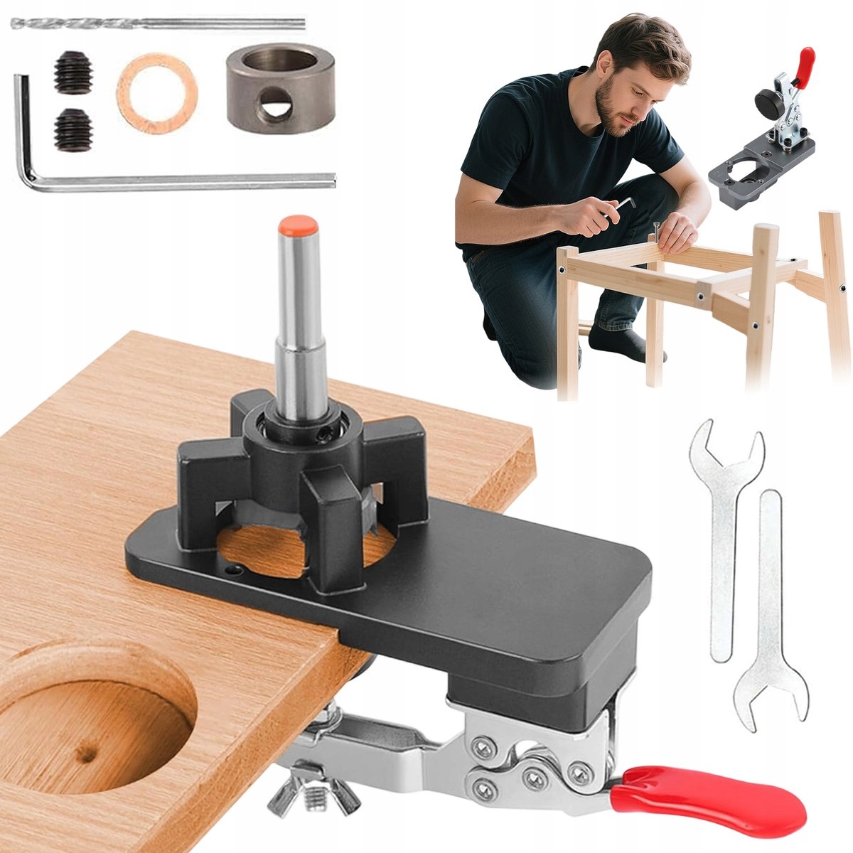 Scharnier Boormal 35mm met Verstelbare Klem & Gids