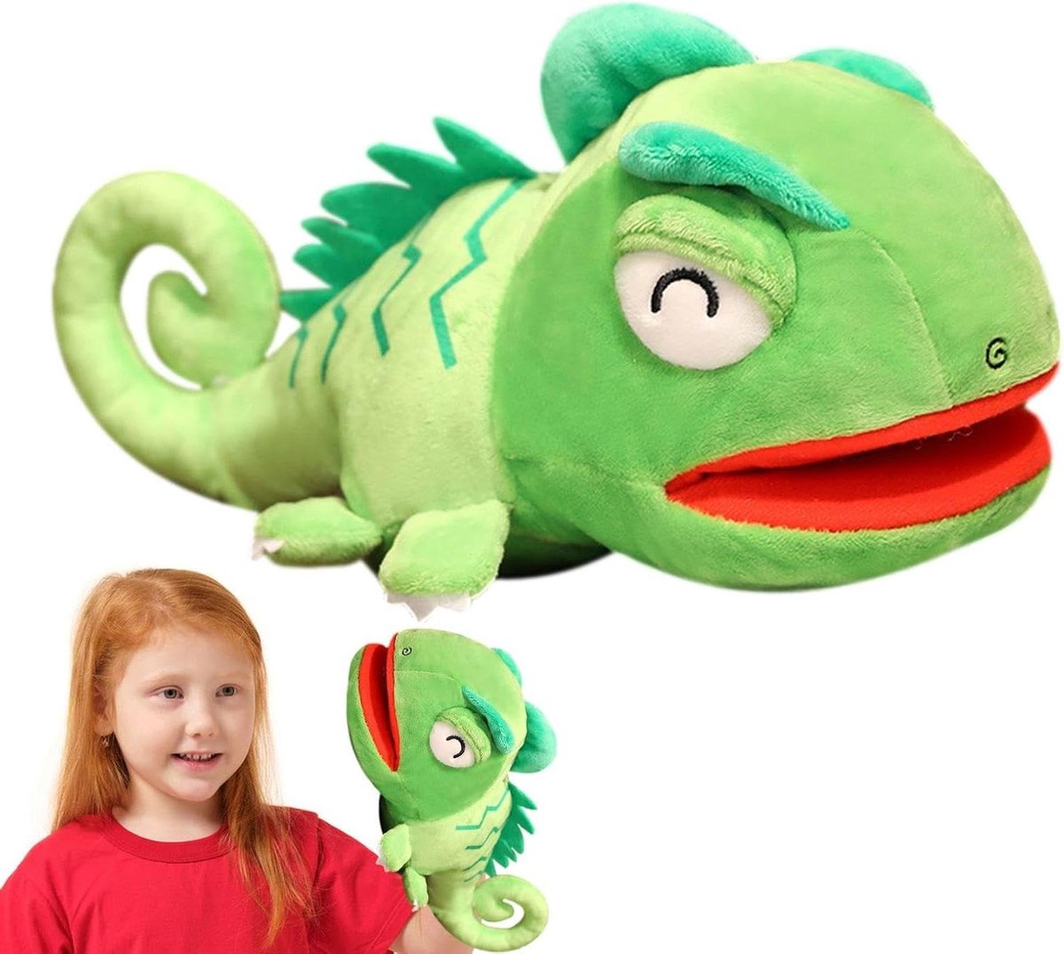 Dieren Handpoppen - Pluche Speelgoed - Vroege Educatie - Beweegbare Mond - 30 cm Lengte - Groen