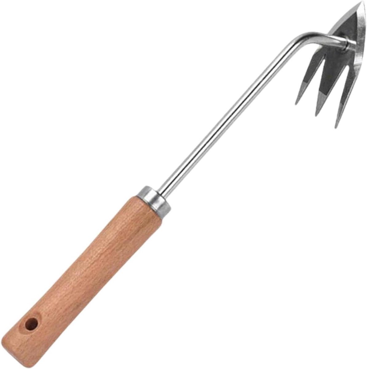 Handgereedschap Voor Wieden - Onkruidsteker Tuin - Gazon Onderhoud - Drietands Ontwerp - 34 cm - Houten Handvat
