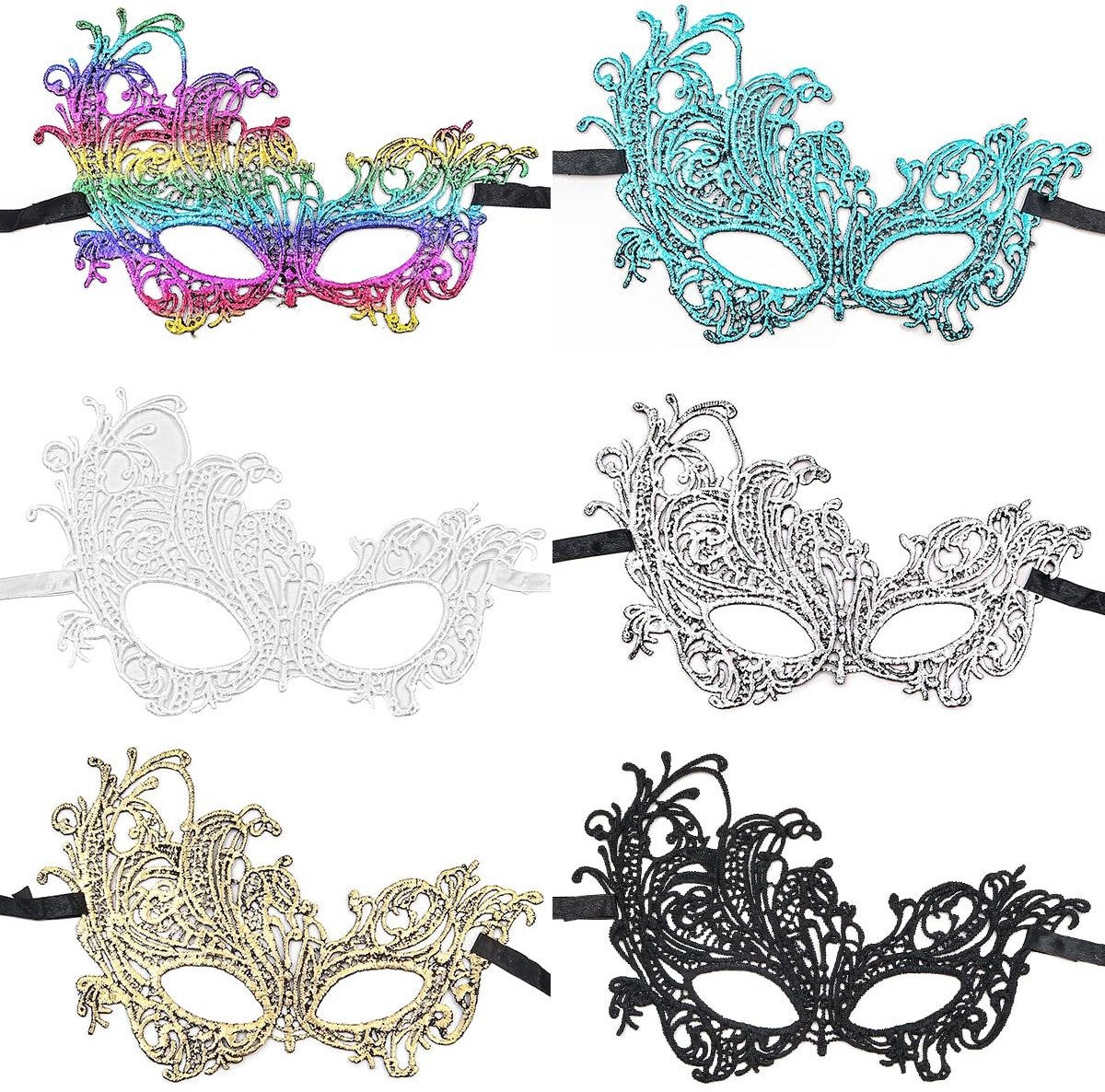 Dailygoods- Kanten Masker - 6 Stuks - Sexy Oogmasker - Venetiaans Masker - Kostuum Masker - Geschikt voor Carnaval - Comfortabel en Verstelbaar