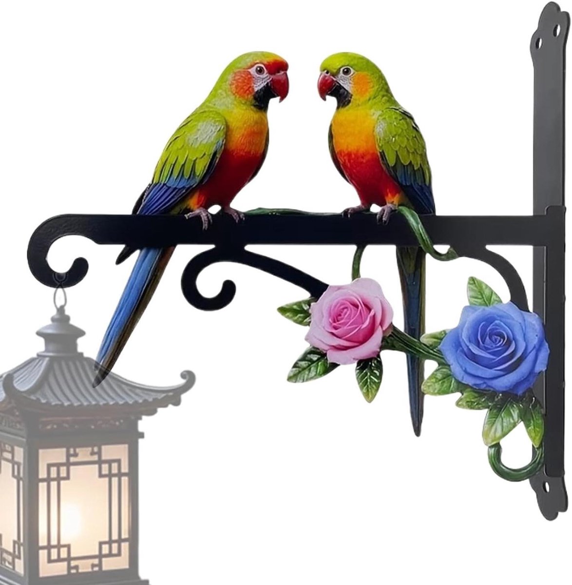 Plantenhanger Papegaai - Wandhaak Decoratie - Buiten Decoreren - Roestvrij Metaal - 34 cm - Multicolor