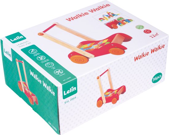Lelin® Houten Loopwagen met 30 Blokken – Houten Speelgoed voor Leren Lopen en Stapelen – Vanaf 1 Jaar — afbeelding 2
