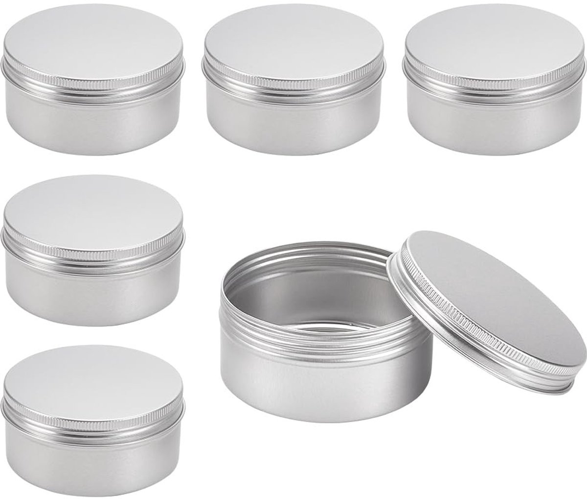 Dailygoods- Aluminium Blikjes 200 ml - 6 Stuks - Schroefdeksel - Duurzaam Aluminium - Ronde Blikjes - Voor Specerijen en Knutselbenodigdheden - Opbergblikjes