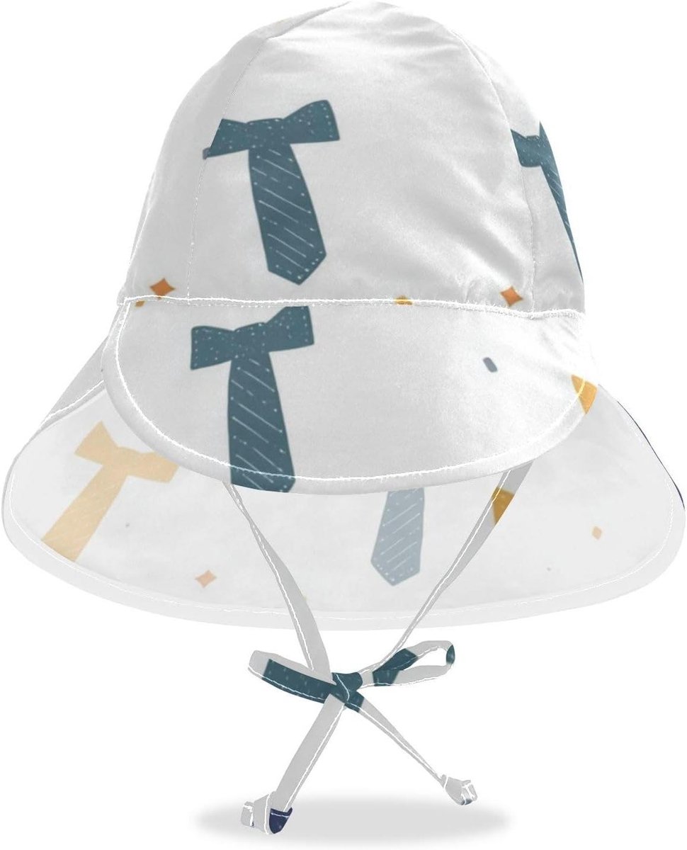 Peuter Zonnehoed - Kinderemmer Hoed - Zomerse Bescherming - UV 50+ Materiaal - 48-56.9 cm Omtrek - Stropdas Stip Wit