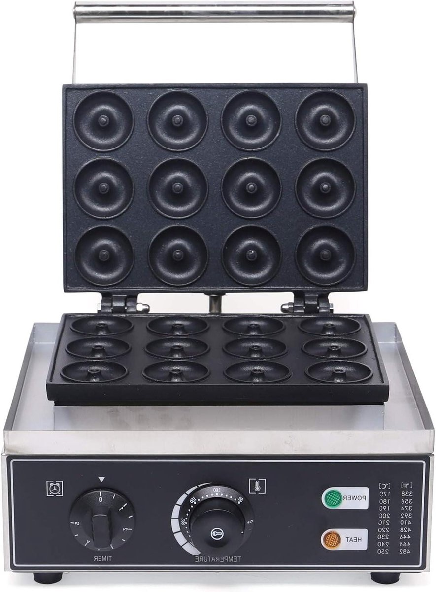 Donutmaker Elektrisch - Apparaat Wafelijzer - Snelle Snacks Maken - Dubbelzijdig Verwarmen - 12 Donuts - Rood