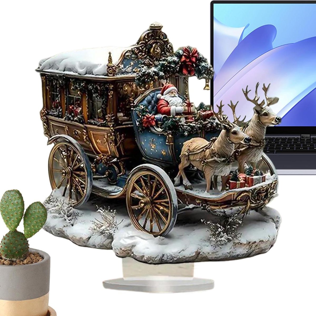 Kerststal Decoratie - Religieuze Versiering - Feestelijke Sfeer - Met Voet - 20 cm Hoog - Kerstman