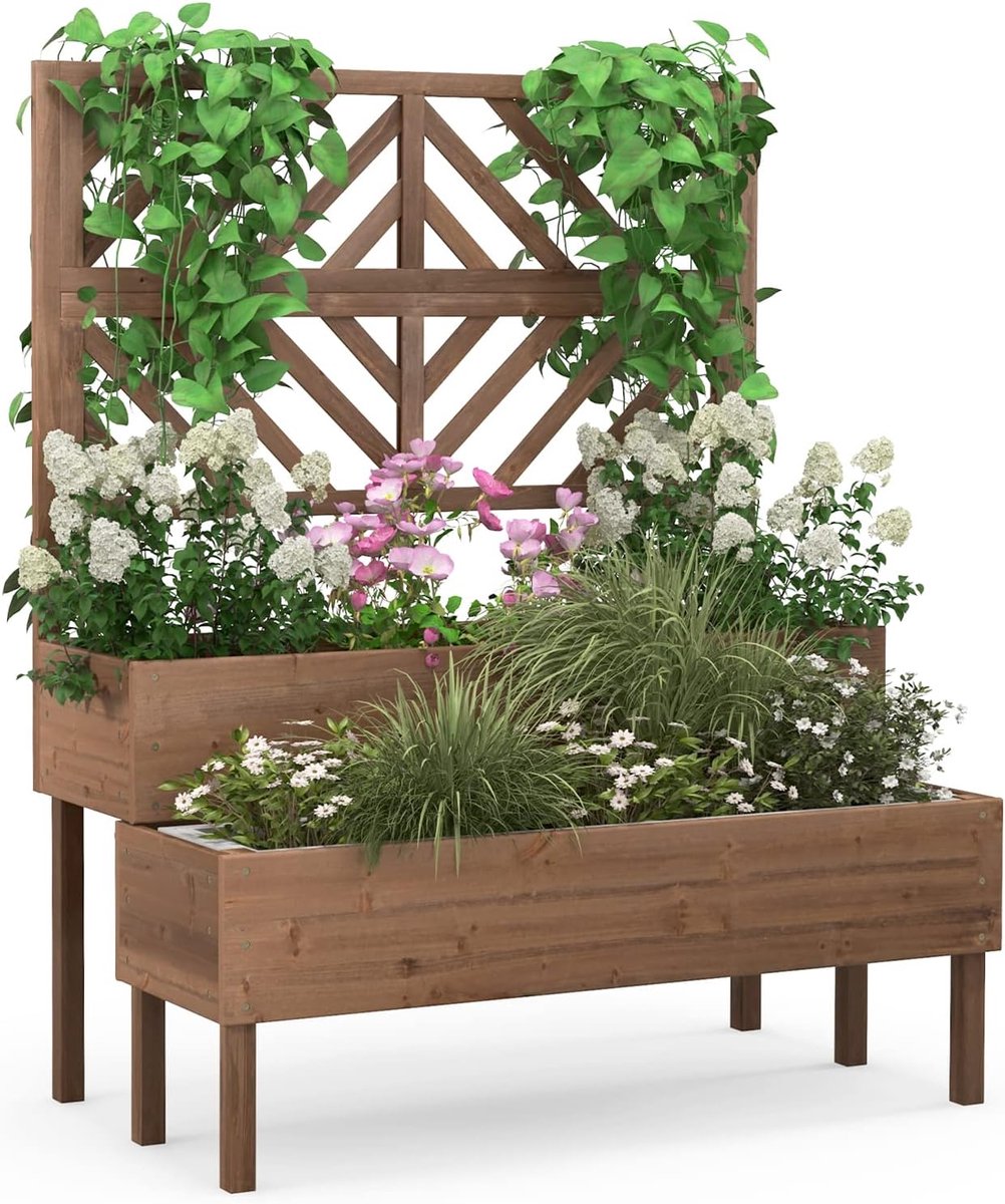 Houten Bloembak met Pergola - Verhoogd en Decoratief