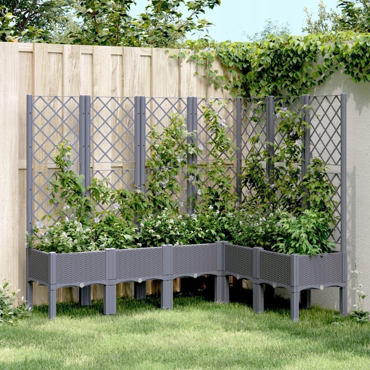 Grote Terras Bloembak met Klimrek - Grijs Rotan Look