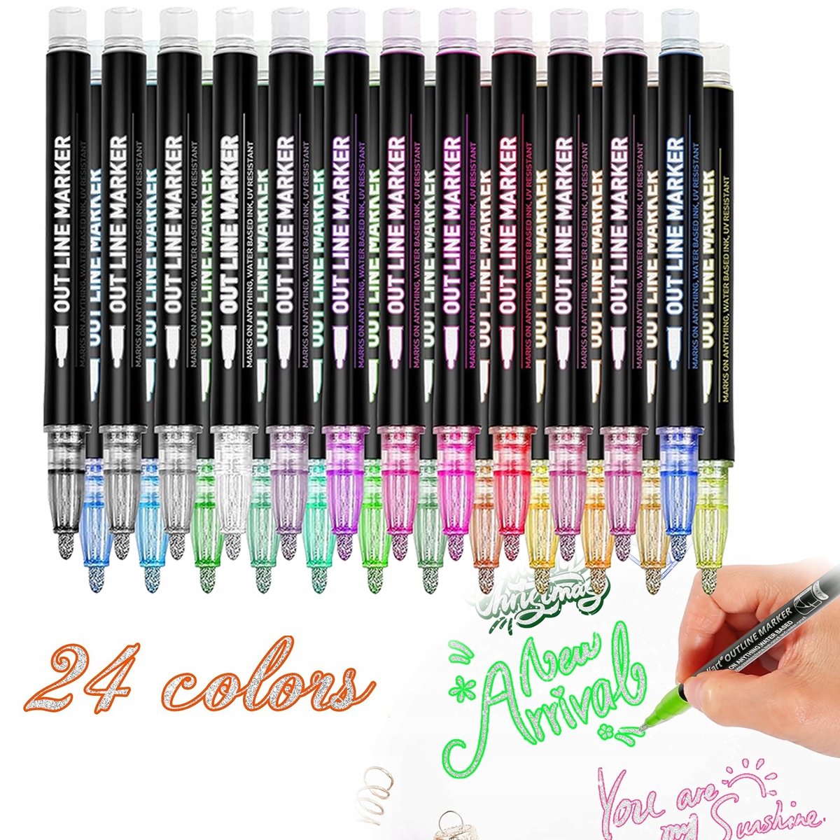 24 metallic contourmarkeringen - dubbel lijneffect en glitter