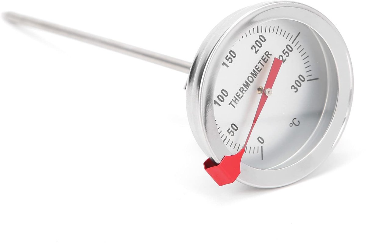 Dailygoods- Braadthermometer Professioneel - Roestvrij Staal - 30 cm - Wijzerplaat 5 cm - Temperatuurbereik 50-300℃ - Corrosiebestendig - Frituurthermometer