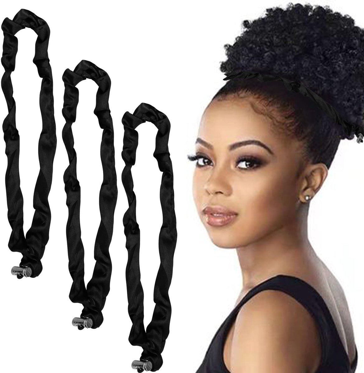 Dailygoods- Scrunchies 3 Stuks - Verstelbare Zijden Haarbanden - Zwarte Satijnen Haarelastiekjes - Geschikt voor Dik/Krullend Haar - Hoogwaardige Kwaliteit - Haarelastiek