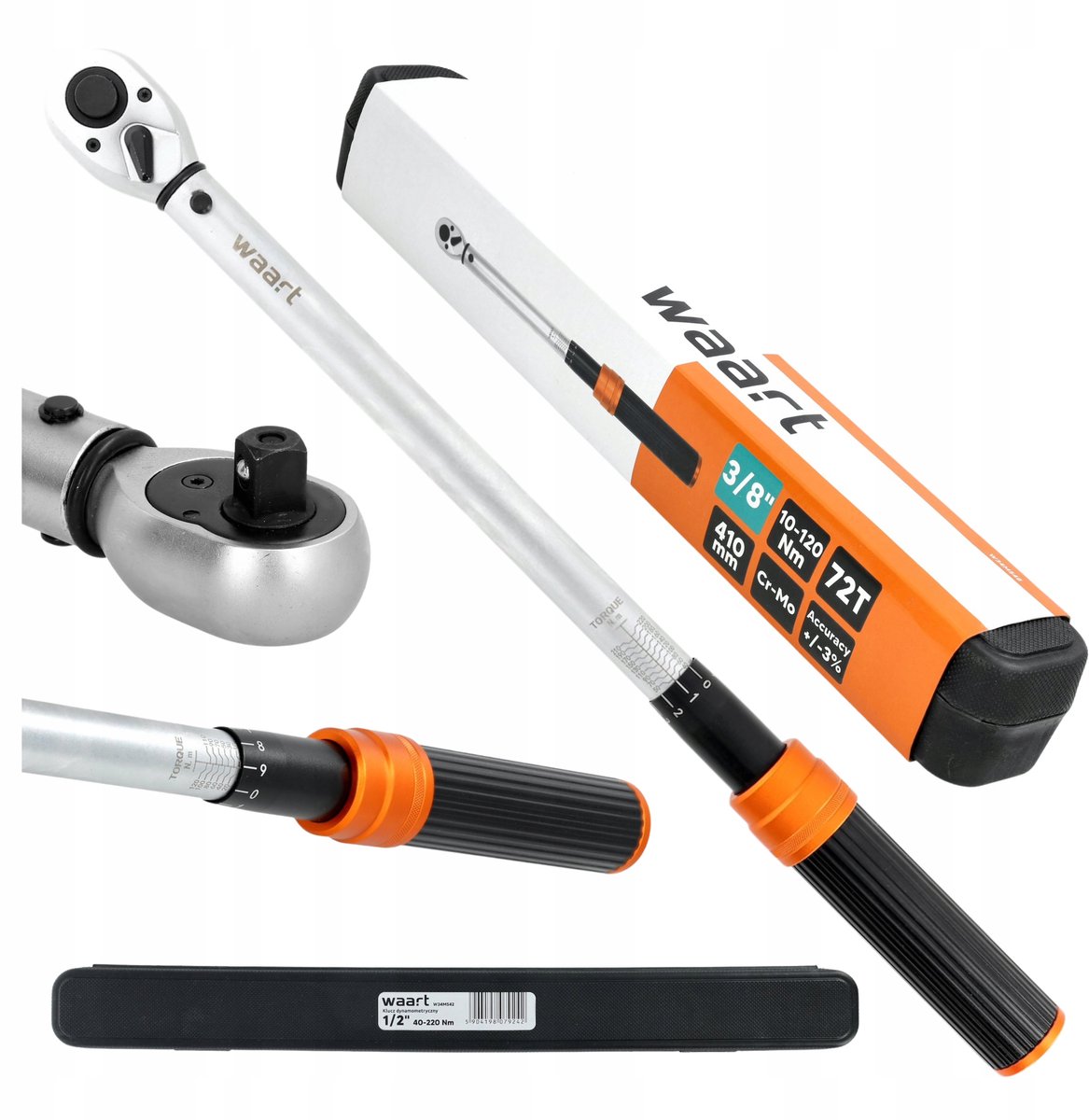 Momentsleutel 3/8" 10-120Nm CR-MO 410mm met certificaat in koffer