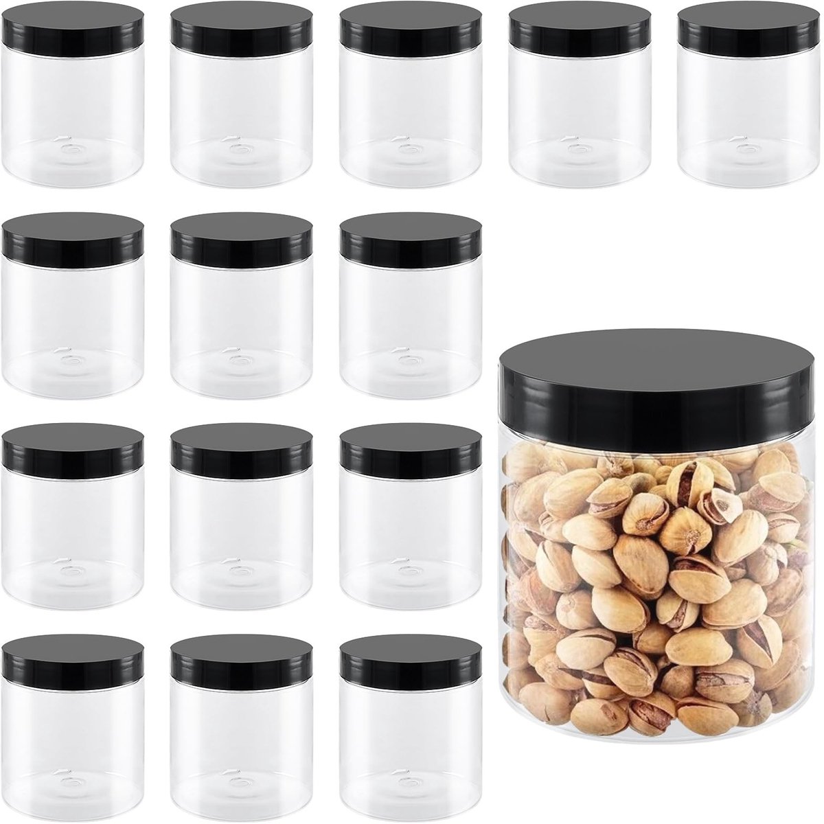 Dailygoods- Kruidenpotten 15 Stuks - Plastic Voorraadpotten 500ml - Doorzichtige Potten - Deksels - Vochtbestendig - Duurzaam Kunststof - Voorradpot