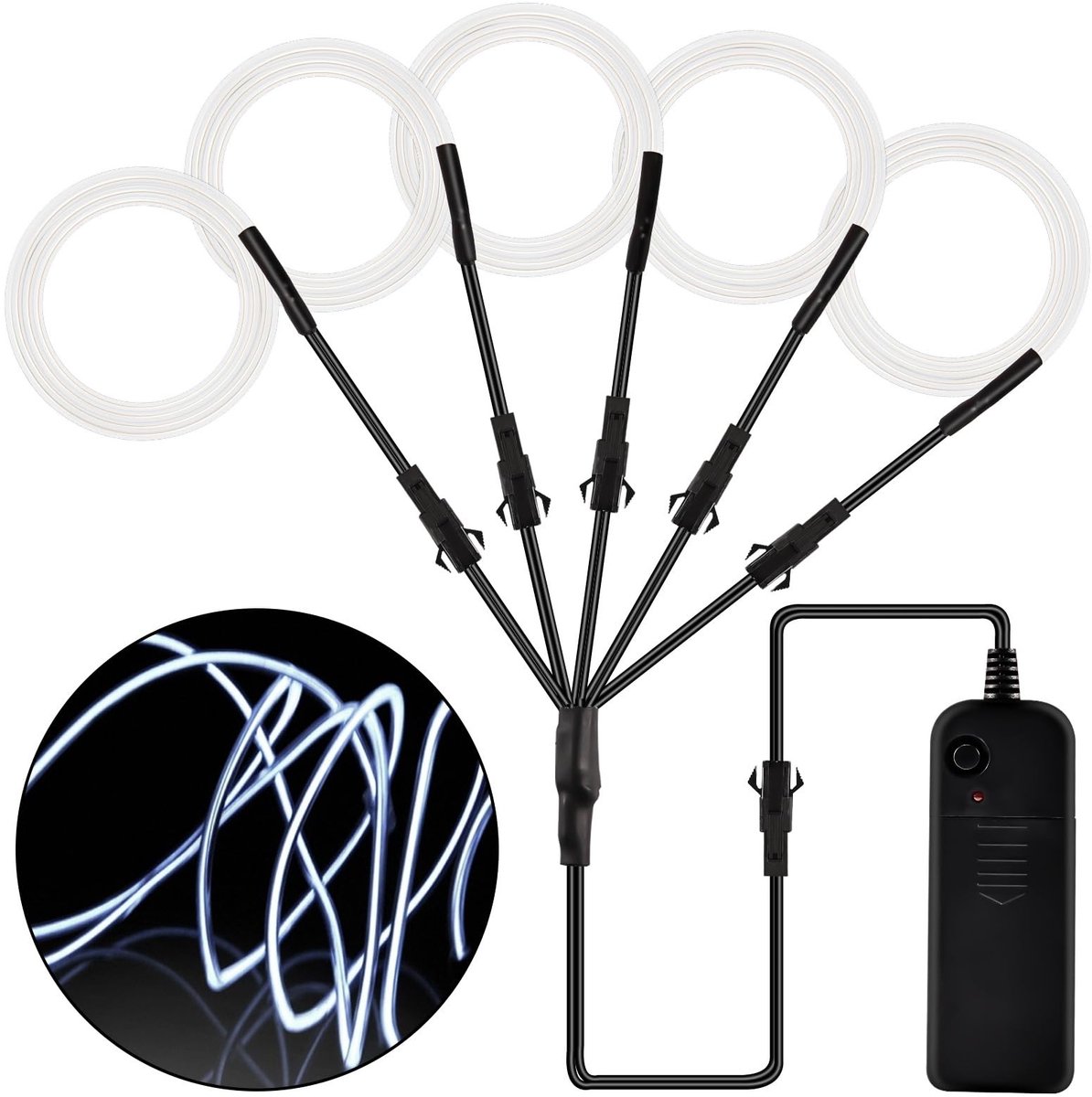 Dailygoods- EL-draad 5 x 1 m - neon verlichting - lichtslang - draagbare LED lampen - feestdecoratie - 3 lichtmodi - 5-in-1 verdeelkabel