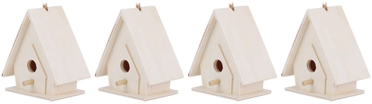 Dailygoods- Vogelhuisjes 4-pack - Houten Vogelhuisjes - Doe-het-zelf Knutselen - Tuin Decor - Geschikt voor Buitentuinen - Uniek Ontwerp - Vogelnest