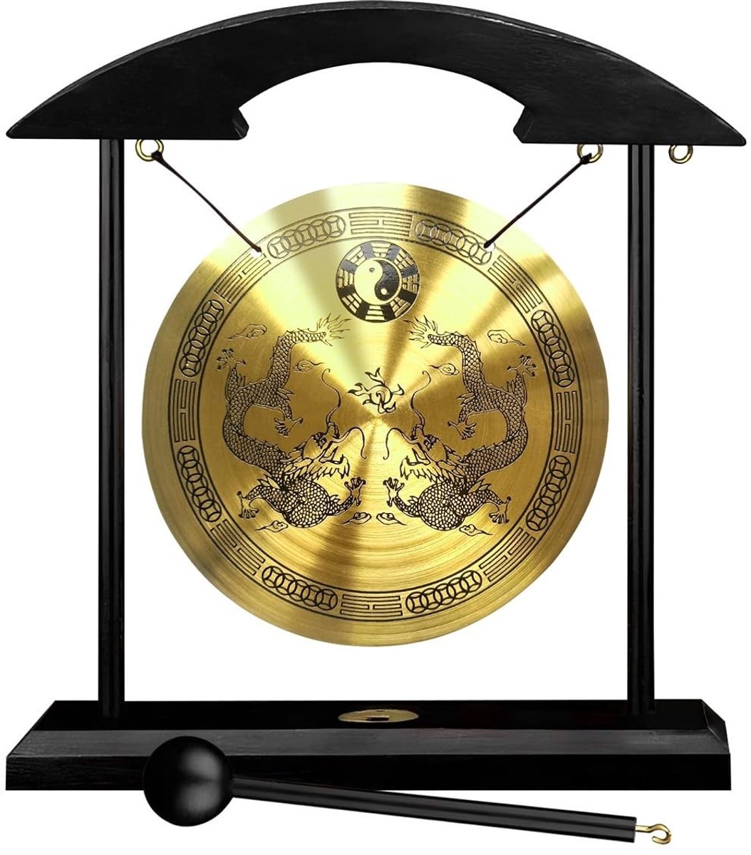 Dailygoods- Gong Feng Shui - Legering Windgong - Dubbele Draak - Huisdecoratie - Unieke Vorm - Helder Geluid