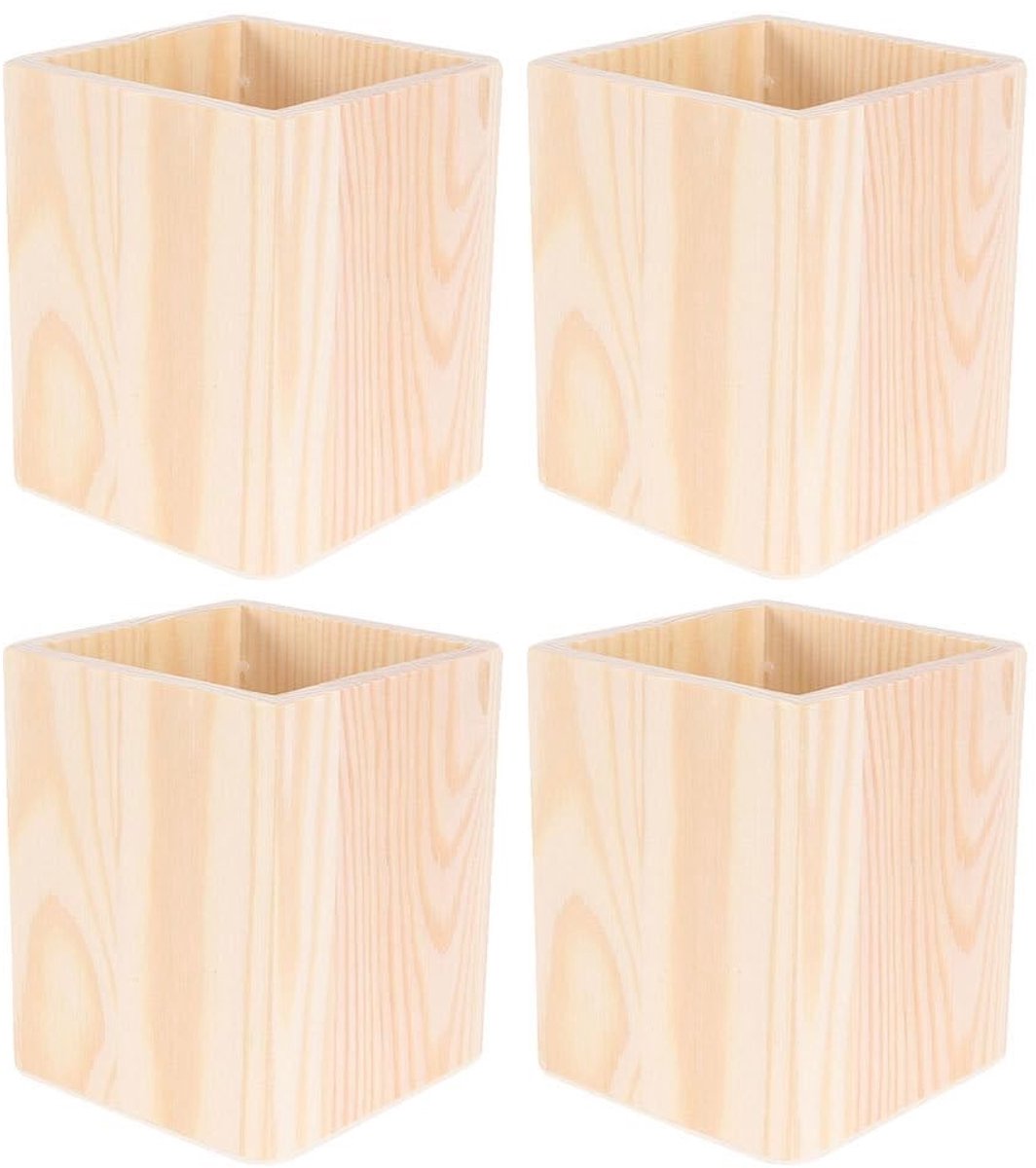 Dailygoods - Opbergdozen van hout - Kantoormateriaal - 4 Compartimenten - Kaki - Desk Organizer - Perfect voor pennen en scharen - Geschikt voor elk b...