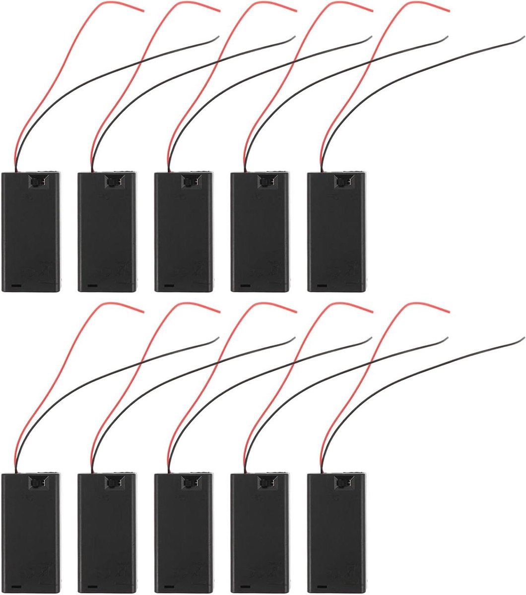 Batterijhouder met Schakelaar - Batterijbox - DIY Elektronica - Vochtbestendig Ontwerp - 10 Stuks - Zwart