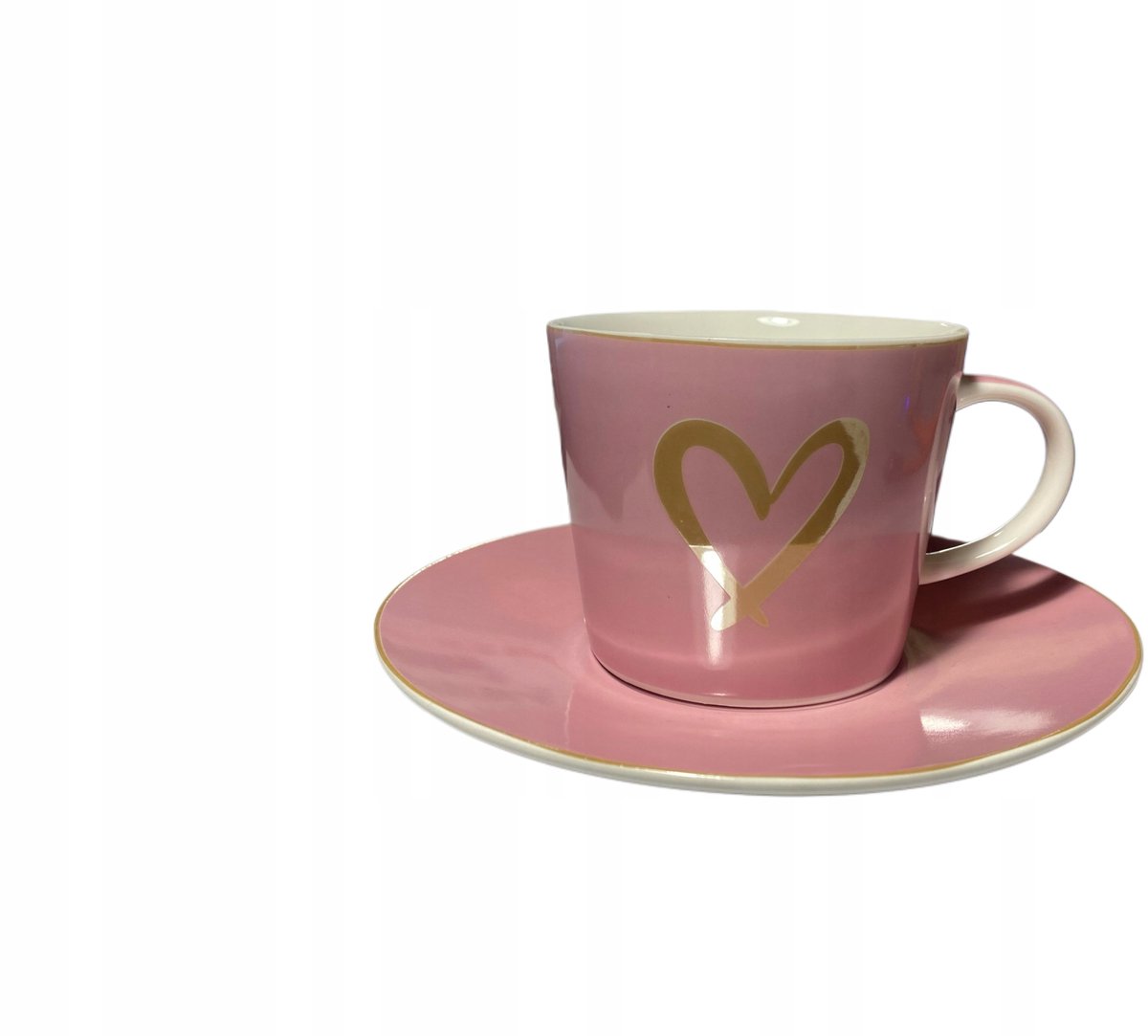 Roze Kop en Schotel met Gouden Hartje - New Bone China
