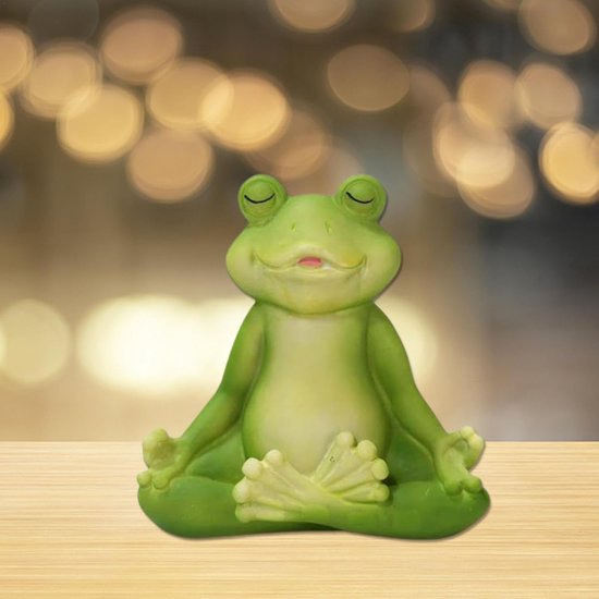 Yoga Kikker Beeldje - Decoratieve Kikker - Tuin Decoratie - Handgemaakt Hars - 11 x 7.8 x 14.6 cm - Groen — afbeelding 2