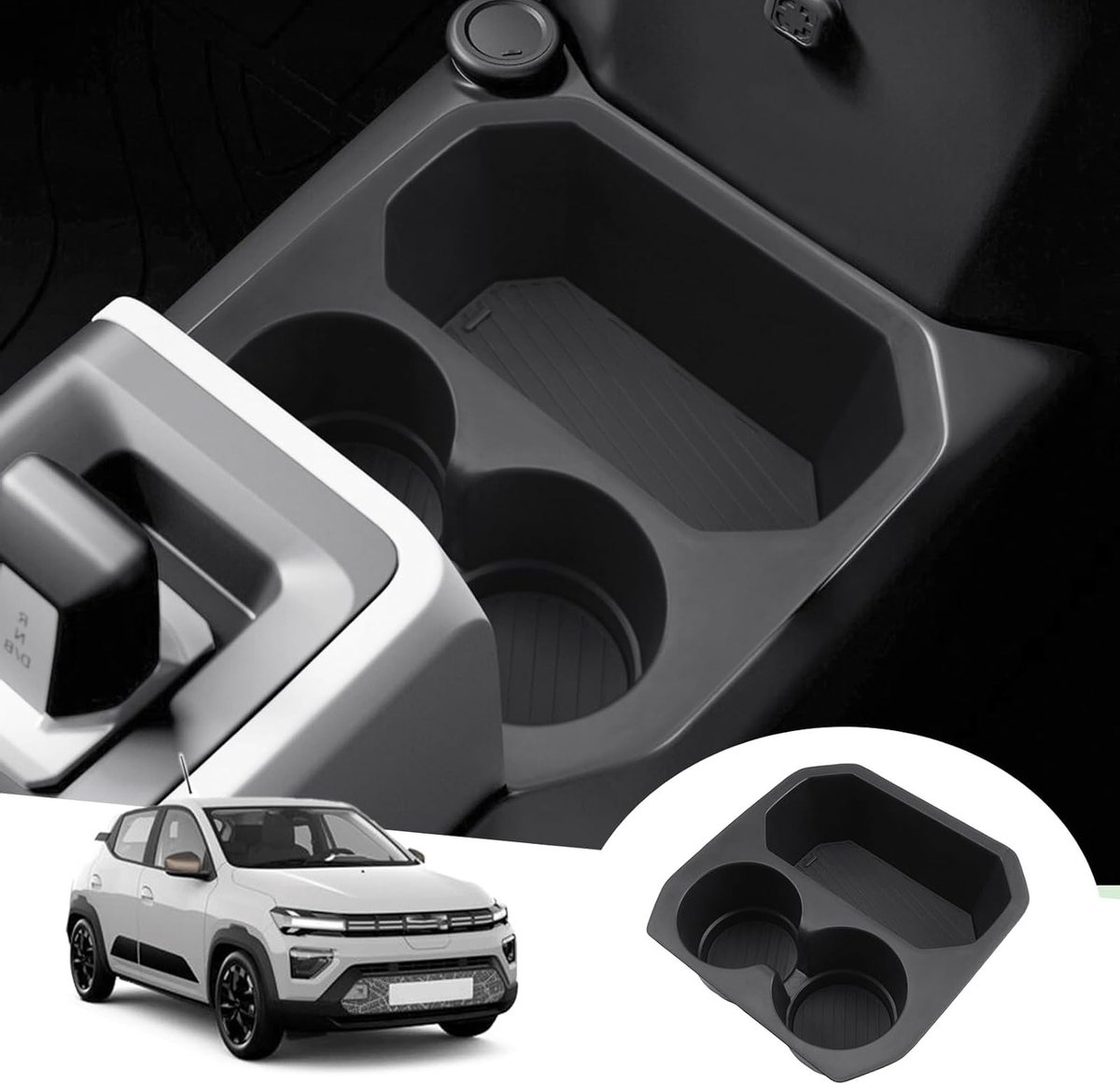 Opslagbox voor Middenconsole Dacia Spring Electric EV 2025 2026 - Organizer met 2 Bekerhouders en Accessoires voor een Geordende Auto