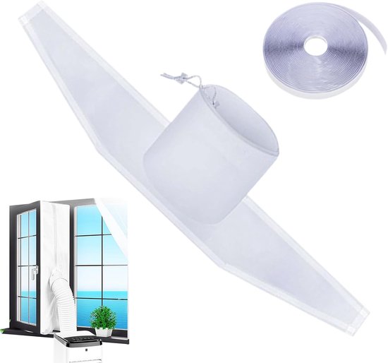 Raamafdichtingskit Mobiele Airco 400x37cm – Universele Airco Raamafdichting met Klittenband en Trekkoord, Flexibel, Weerbestendig, Eenvoudig te Installeren