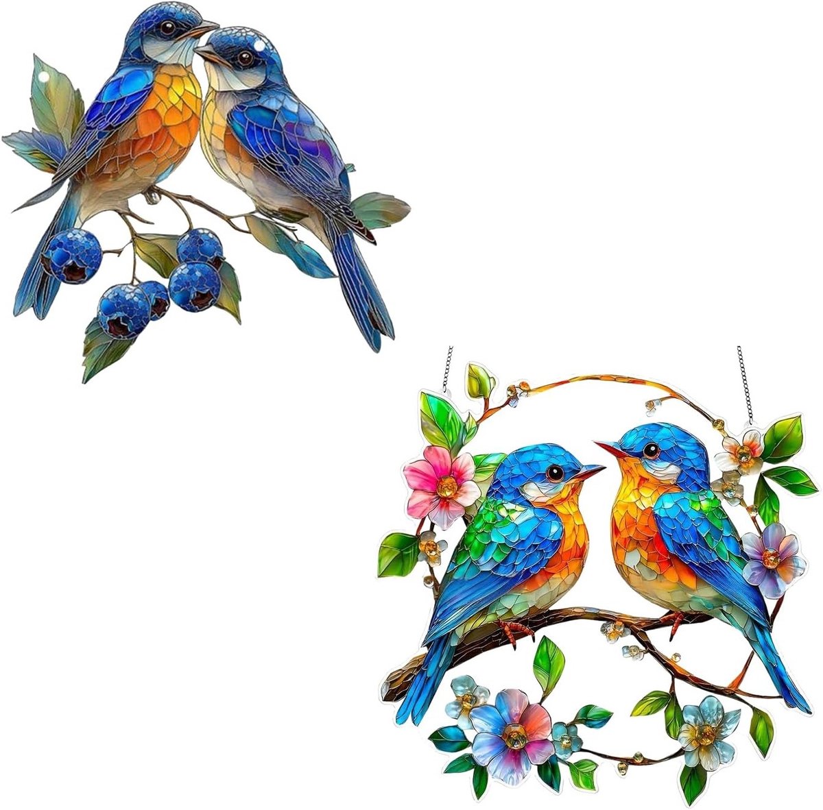 Kleurvolle Dubbele Vogel Zonvanger | Decoratie voor Raam en Tuin | Mobiele Verlichting en Sfeermaker