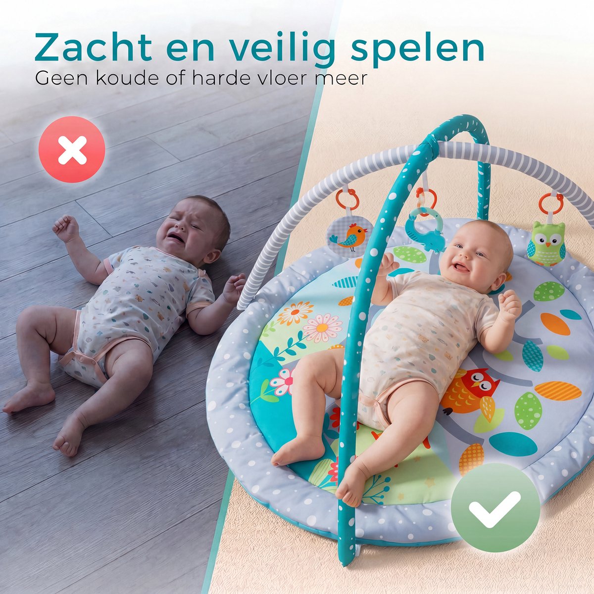 Babygym met boog - Speelmat - Baby speelgoed - Babyshower - Boxkleed - Speelkleed - Speelmat baby - 5 Speeltjes - Inclusief Rammelaar - Met speelboog - Blauw — afbeelding 2