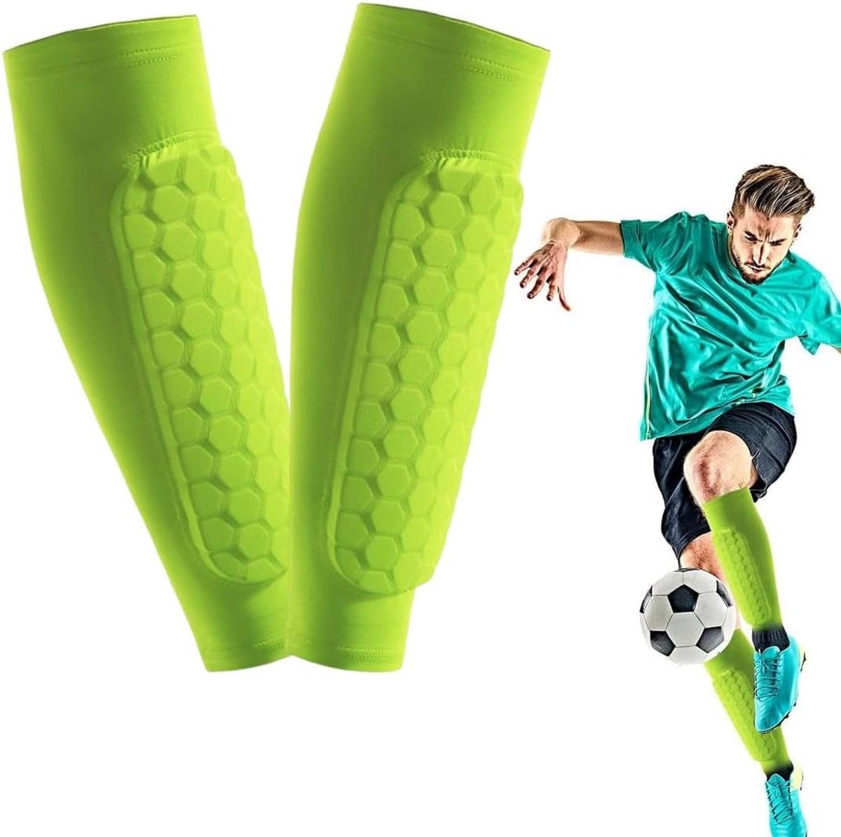 Ademende scheenbeschermers voor kinderen, antislip, ideaal voor voetbalwedstrijden, jongens en meisjes, groen
