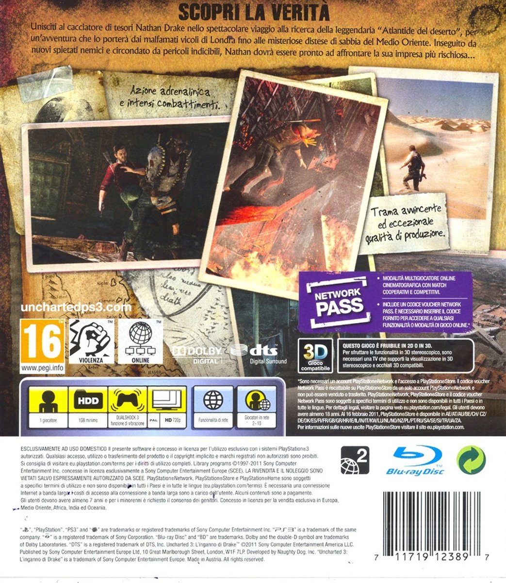 Sony Interactive Entertainment Uncharted 3: L'inganno Di Drake Ps3 Standaard Italiaans PlayStation 3