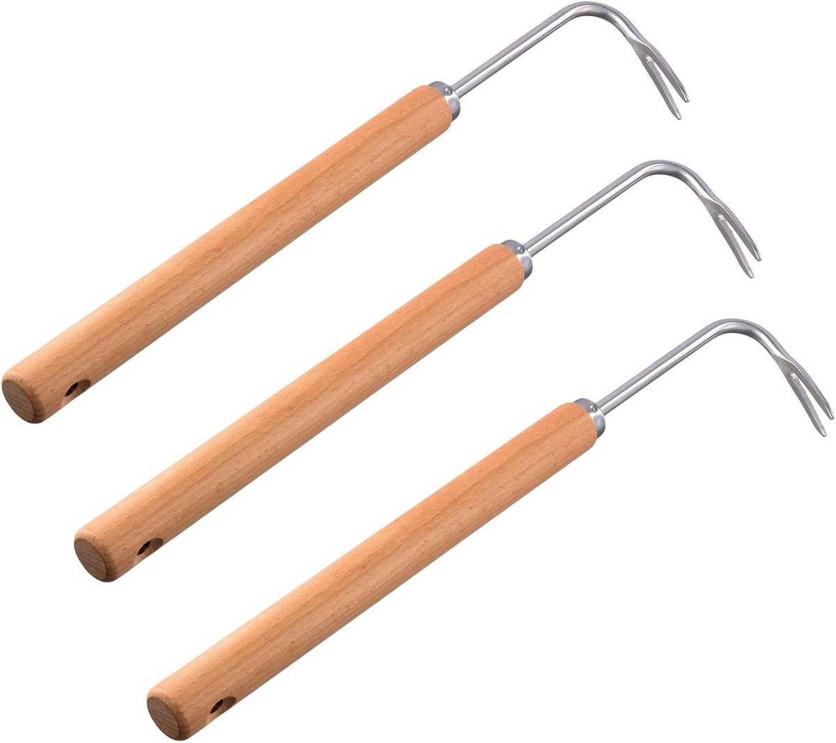 Onkruidtrekkers Tuin - Wiedgereedschap Handmatig - Onkruid Verwijderen - Stevige Roestvrijstalen Haak - 40 cm - Zilver Houtkleur
