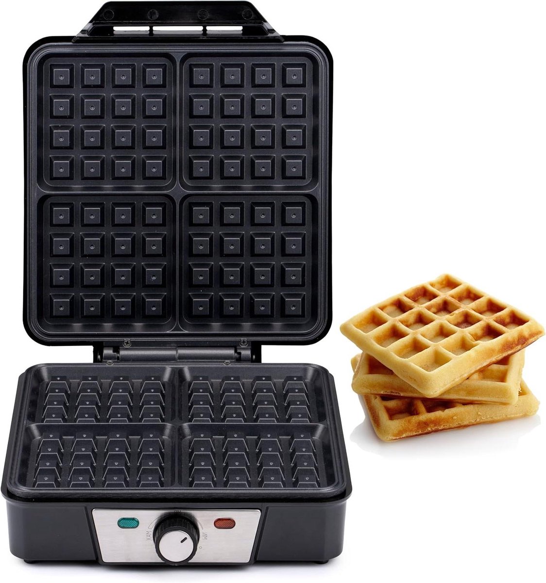 Wafelijzer - Wafel machine - Brusselse wafels maken - Antiaanbaklaag - 4 wafels - Zilver