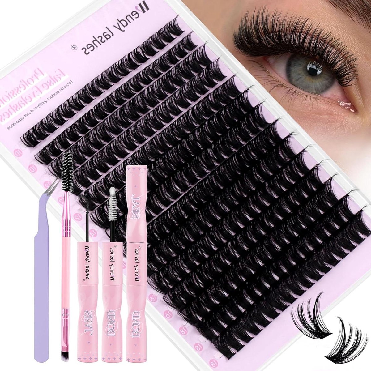 Individuele Wimpers - Cluster Wimpers - Glamoureuze Look - C/D Krul Ontwerp - 10-18mm Lengtes - Zwart